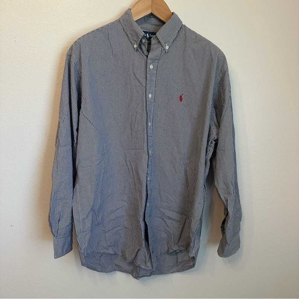 Ralph Lauren Blake Navy‎ & White Gingham Button-Down Dress Shirt